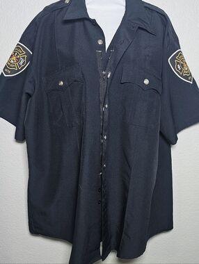 Salem Fire Dept Uniform Shirt Mens XL XXL Navy Work Shirt Patch Velcro Pockets